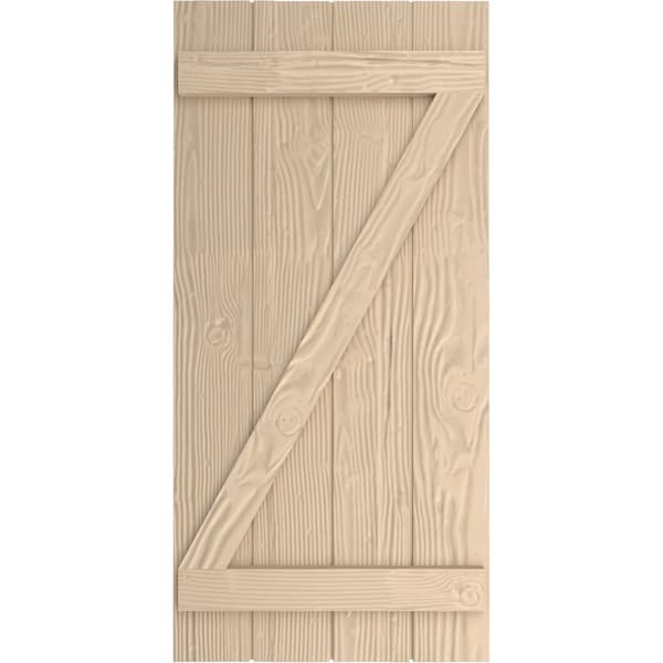 Rustic Four Board Joined Board-n-Batten Sandblasted Faux Wood Shutters W/Z-Board, 22W X 74H